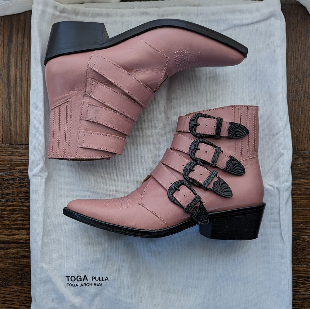 TOGA Pulla Pink Leather Four Buckle Western Boots (size 36)